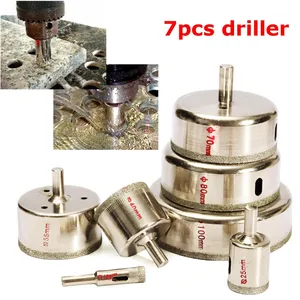 Сверло по металлу, алмазному покрытию, 7 шт.компл., для отверстий в плитке, мраморе, стекле, поворотное, диаметр 10-100 мм, для мрамора, дерева, янтаря, стекла, керамики