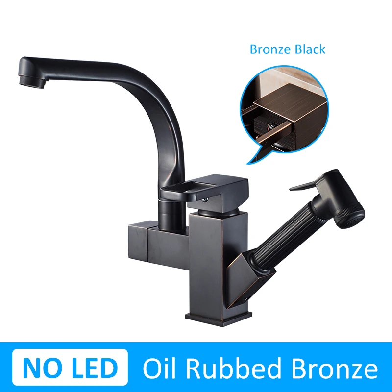 Oil Rubbed Bronze Хромированный кран для кухонной раковины черного цвета с поворотом на 360 градусов, кран для раковины с одной ручкой - Цвет: Oil Rubbed Bronze