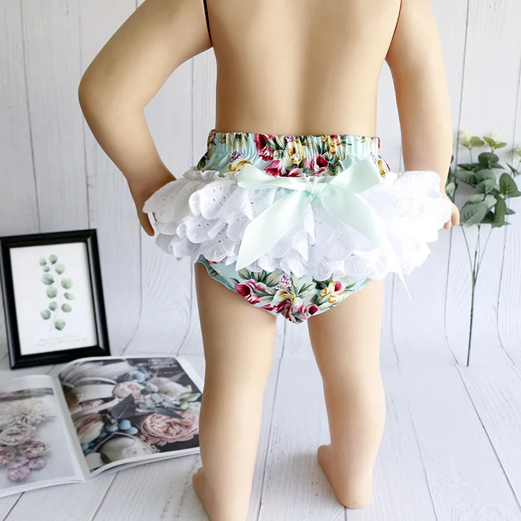 Оптовая продажа шорты для маленьких девочек из 100% хлопка с синей розой кружевные