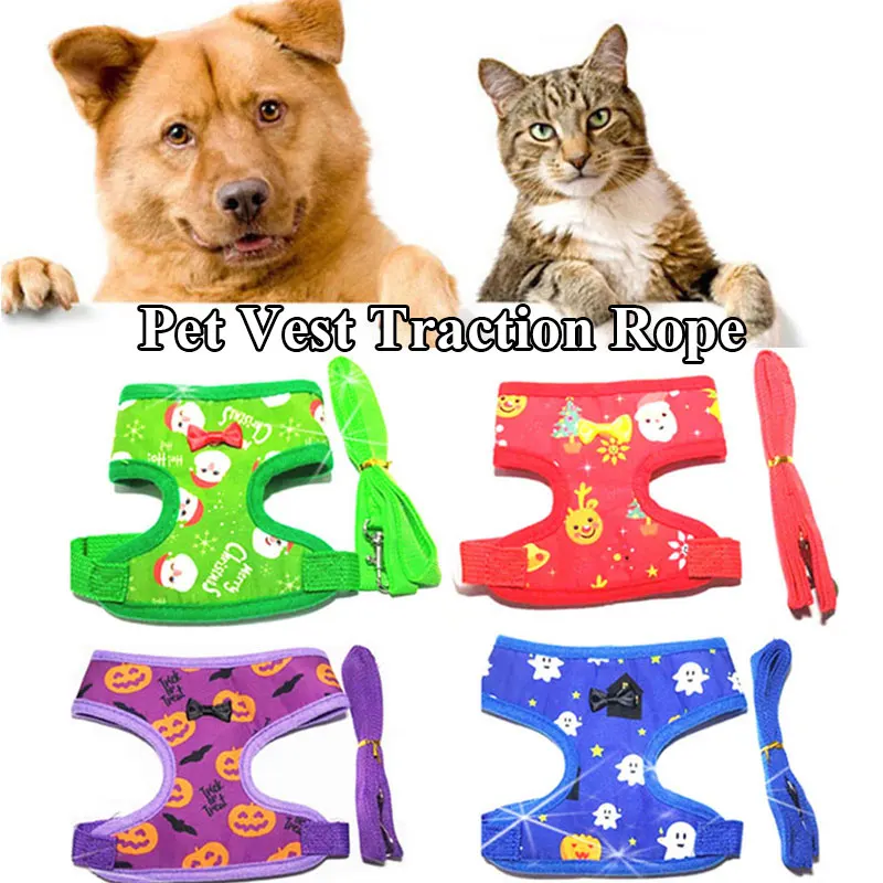 

Christmas Pet Vest Harness Set Adjustable Dog Wearing Breathable Mesh Vest with Leash Chicken Hen Leash for Duck Cat 2021 New