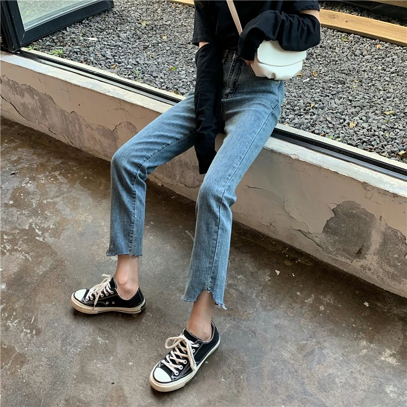 

Make firm offers han edition retro wash do old jeans show thin tall waist tight trousers torn edges tassel # 9050