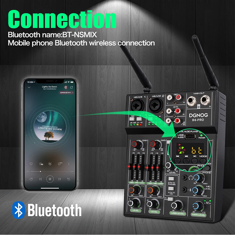 USB 4-канальный аудио микшер с UHF беспроводные микрофоны для ПК запись смешивание DJ