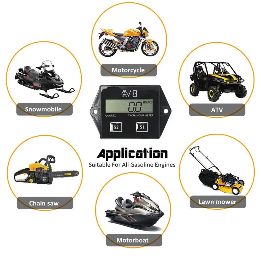 

Gasoline Engine Waterproof Sensor Tachometer Replaceable Battery Timer With Cable Electronic Tachometer