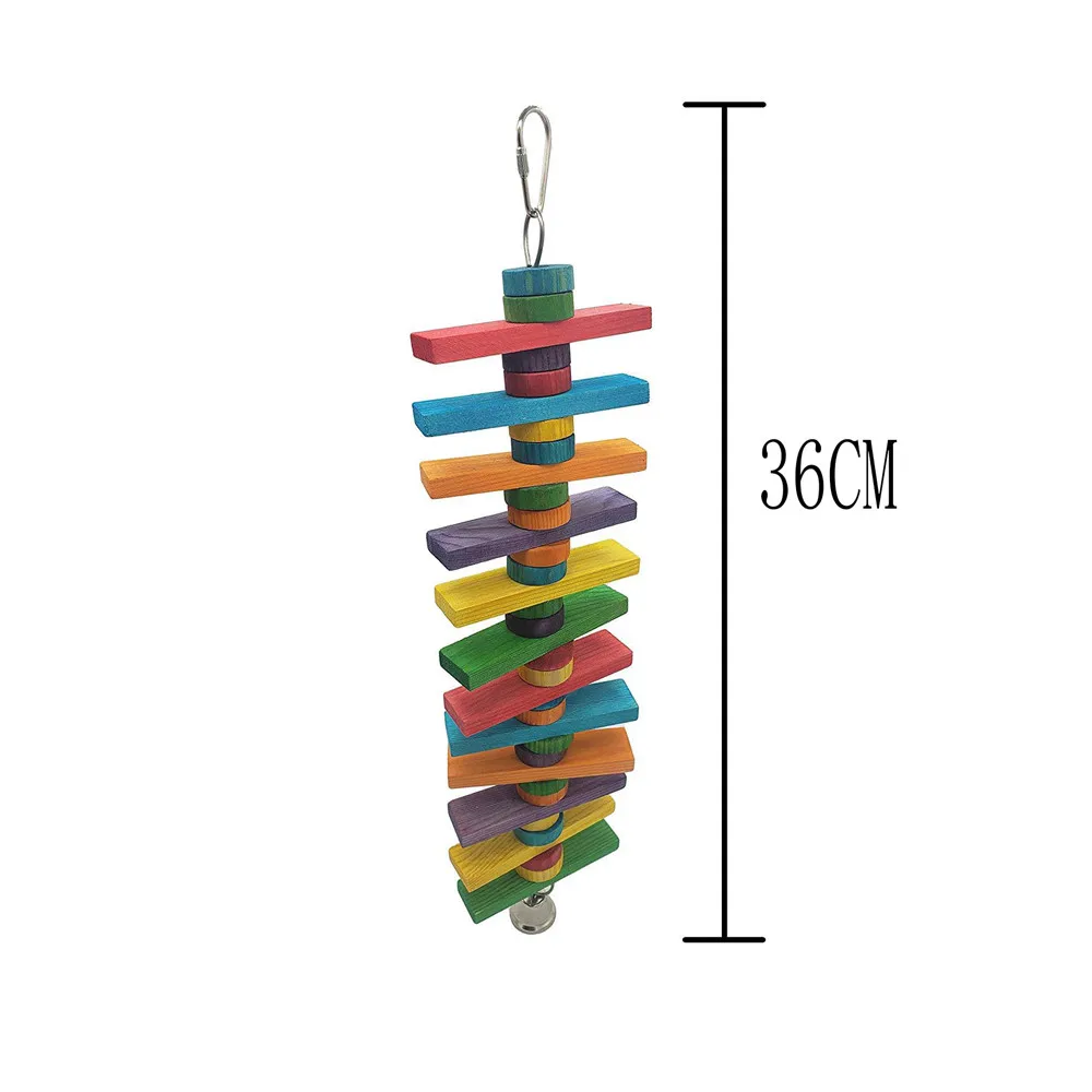 

Parrot Building Blocks Toys Wood Rainbow Bite String Toys Chewing Swing Toy For Small Medium And Large Parrots