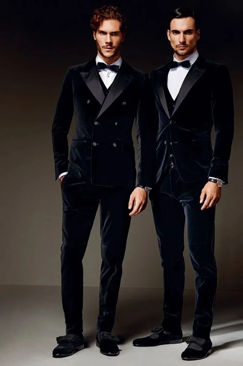 

Latest Coat Pant Designs Black Double Breasted Velvet Men Suit Formal Slim Fit Wedding Tuxedo Custom Groom Blazer Tailor-Made