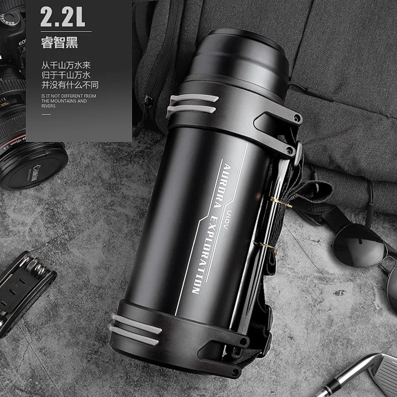 Black 2200ml Фирменный термос большой емкости из нержавеющей стали, термос с изоляцией, вакуумная колба для бутылки с водой, уличные термобутылки с двойными стенками - Цвет: Black 2200ml