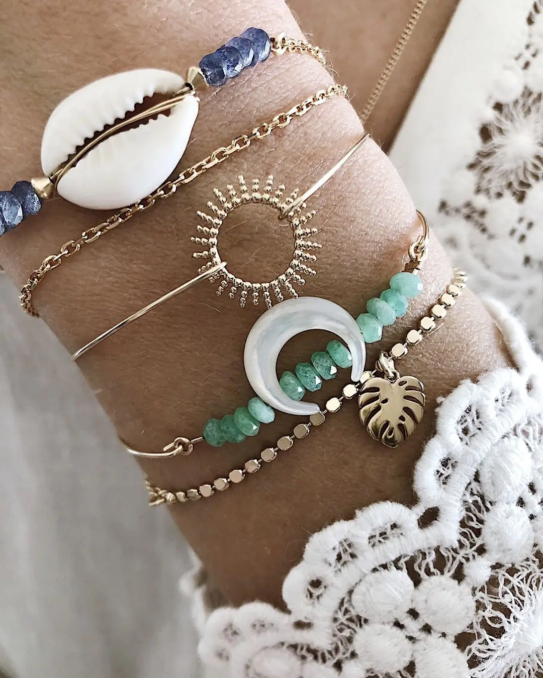 Новый дизайн в стиле Бохо 5 шт./компл. синий зеленые стразы бисер солнце и луна