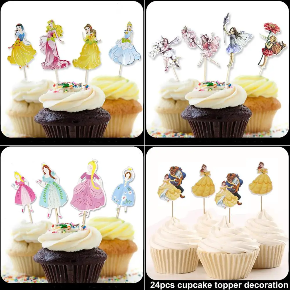 24 шт. disney pretty bella Princess кекс топперы Детские День рождения торт украшения детский