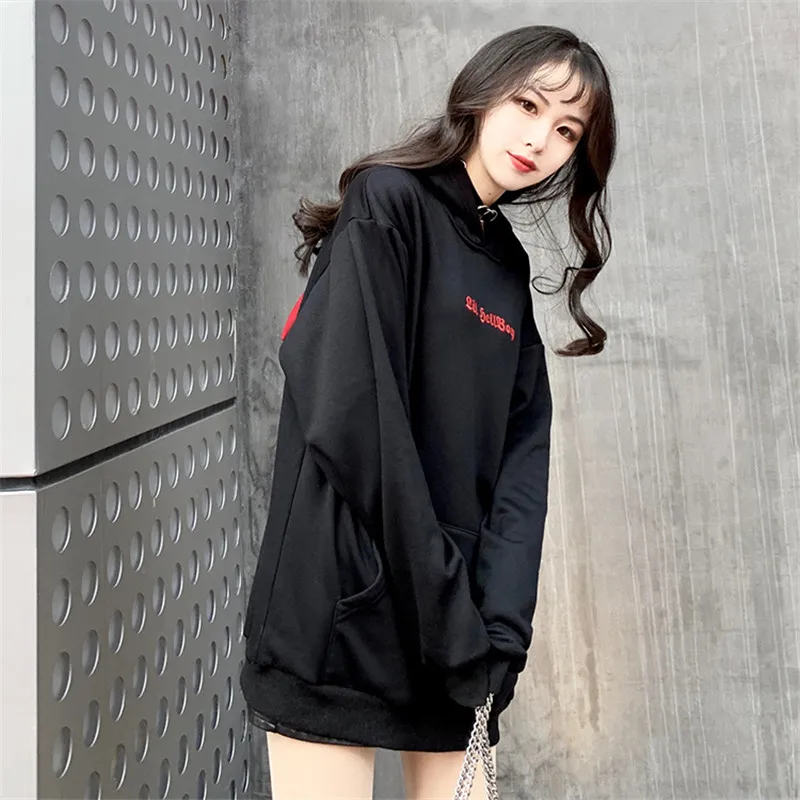 Женский пуловер с капюшоном Свободный свитшот длинным рукавом и изображением