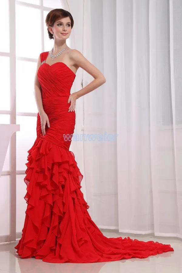 

free shipping formal gown vestidos de festa 2018 crystal sexy maxi long chiffon red Mermaid prom bridesmaid dress