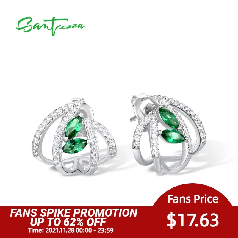 

SANTUZZA Authentic 925 Sterling Silver Stud Earrings For Women Sparkling Green Stones White Cubic Zirconia Delicate Fine Jewelry