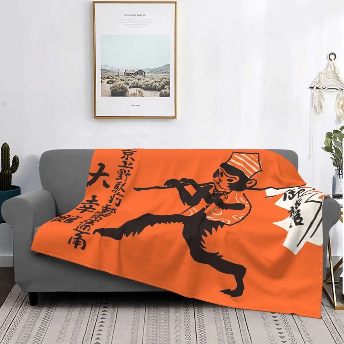 

Manta de mono japonés, para cama colcha, manta a cuadros para sofá, manta con capucha, a cuadros y fundas