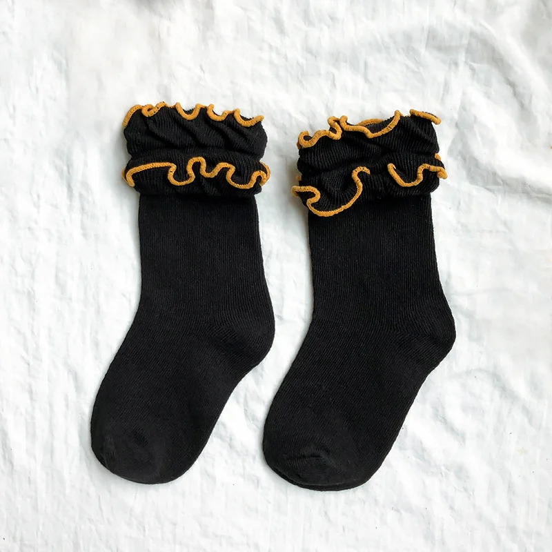 Детские носки для девочек с лотосом мягкие однотонные черные белые хлопковые