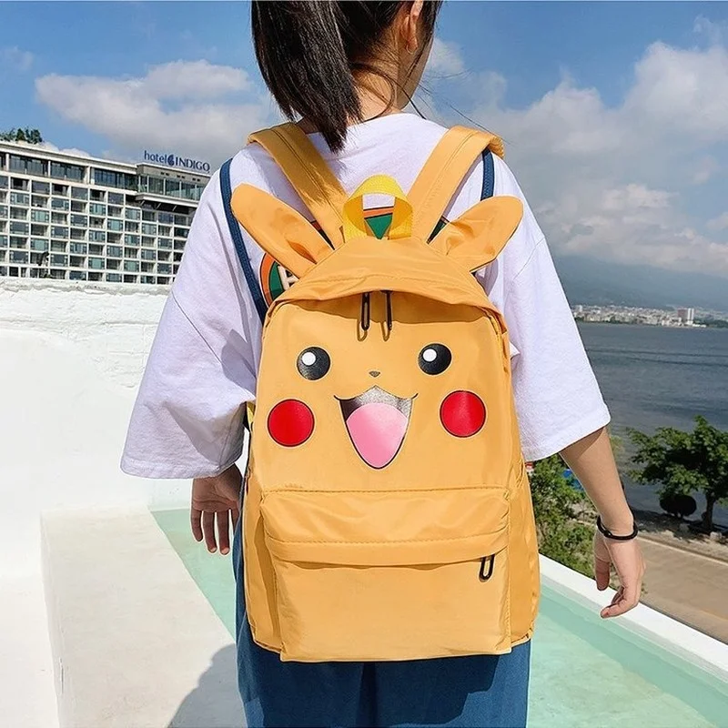 

2Styles Pokemon Pikachu Women Shoulder Bag Fashion Anime Cartoon Pure Color Casual BACKPACK School Cute Girl Backpack Schoolbag