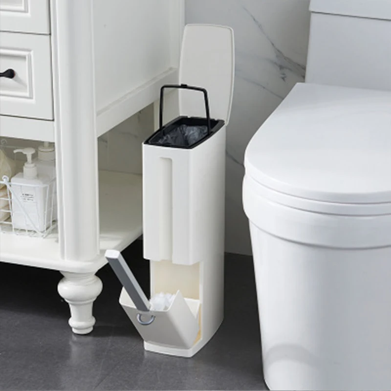 

New 6L Trash Can Bathroom Waste Bin Set With Toilet Brush Bath Cleaning Tools Dustbin Trash Cans Garbage Bucket Bag Dispenser