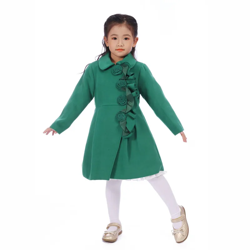 Осенне-зимнее теплое зеленое пальто для девочек весенняя одежда верхняя детские