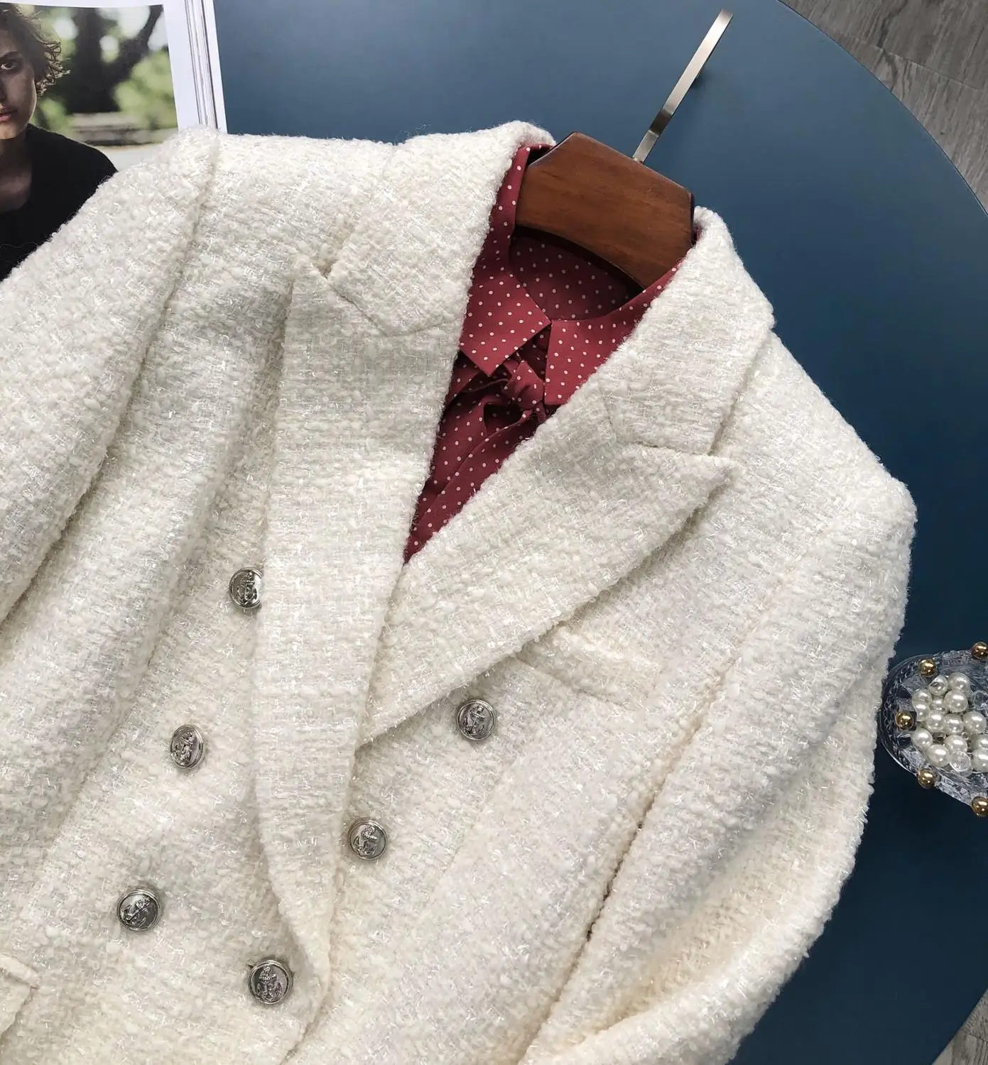 Brand Fashion Women High Luxury Autumn  Spring Vintage Wool Woolen Suit Blazer Jacket Coat