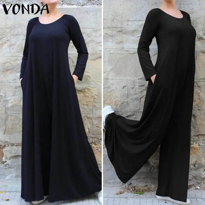 Женские богемные однотонные комбинезоны с широкими штанинами модные