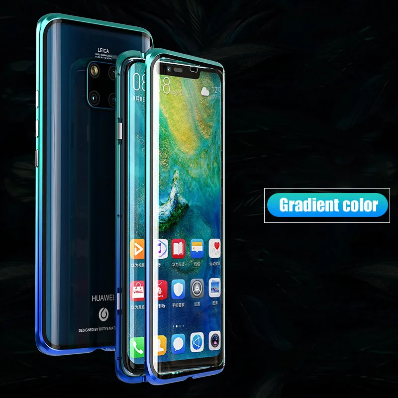 Gradient Green Передний и задний стеклянный Магнитный чехол для huawei mate 20 Pro, чехол 360, прозрачный жесткий чехол для huawei mate 20Pro, чехол mate 20Pro - Цвет: Gradient Green