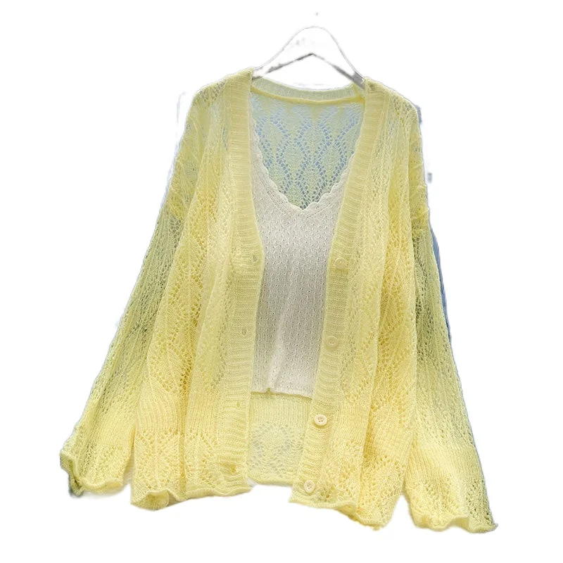 

Ice Silk Hollow Thin Knit Cardigan Sweater Women Loose 2021 Summer Sun Protection Clothing Air-conditioning Shirt Jacket X43