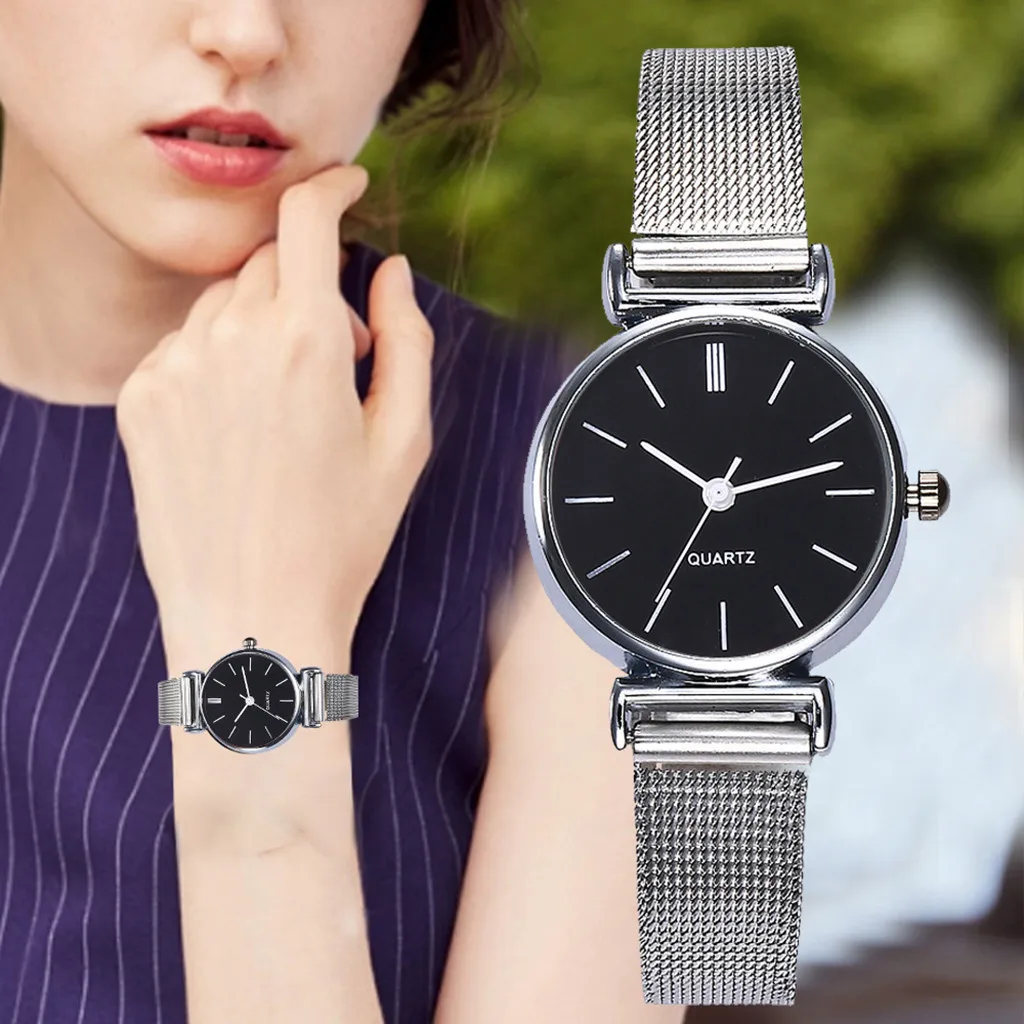 Модные женские часы с кристаллами из нержавеющей стали аналоговые кварцевые