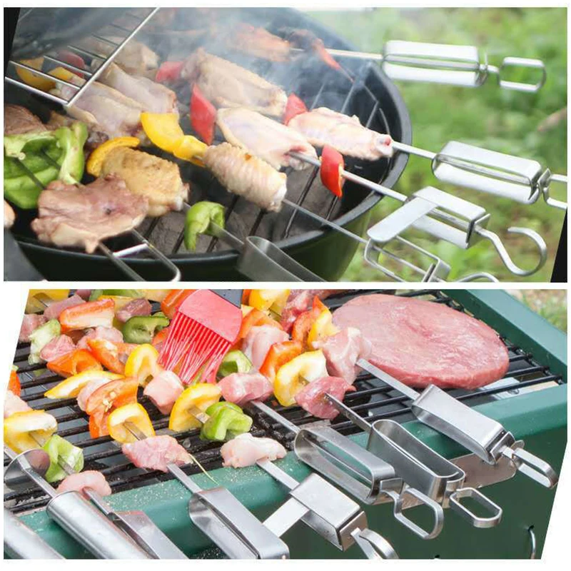 

6 PCS Flat Stainless Steel BBQ Needles with Hook Wide Kabob Sticks 35.5cm Reusable Grill Tools for Picnic Camping JA55