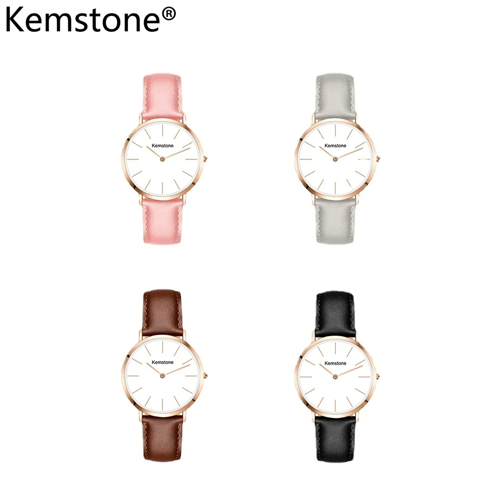 

Часы Kemstone женские водонепроницаемые, роскошные с японским механизмом, с коричневым кожаным ремешком, с белым циферблатом