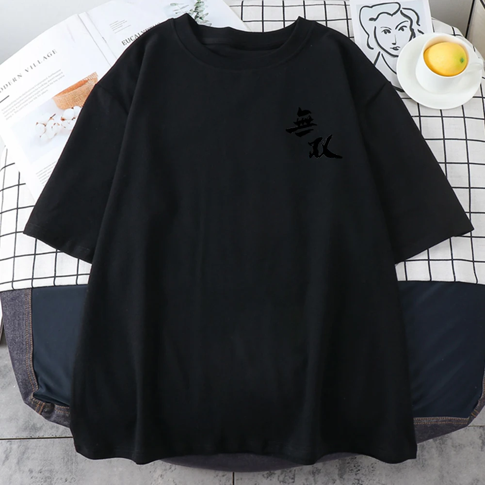 

Black Chinese Character Wushuang Printing Man Tshirt Harajuku Loose Tshirts Streetwear Soft Clothing Retro Big-Size T-Shirt Male