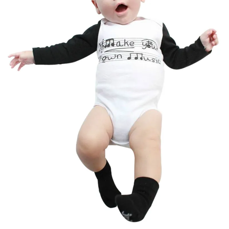 Комбинезоны для новорожденных милые черно-белые боди с длинными рукавами