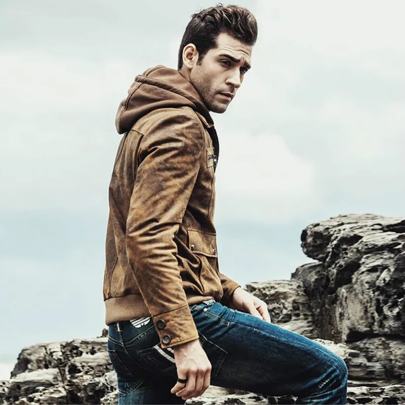 Мужская мотоциклетная куртка со съемным капюшоном теплая зимняя из натуральной