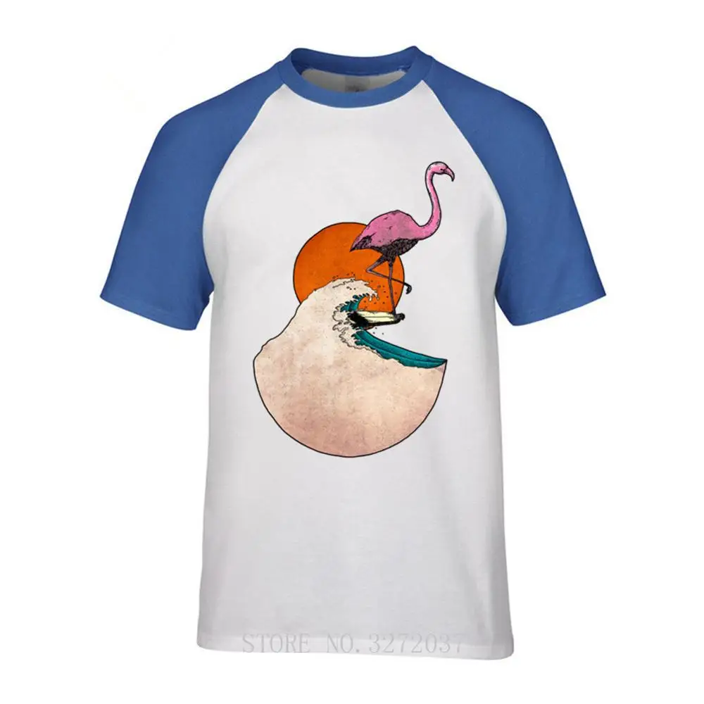 Flamingo surf T-shirts men Summer Tees Short Sleeve Tops Harajuku T Shirts Comfortable All Cotton | Мужская одежда