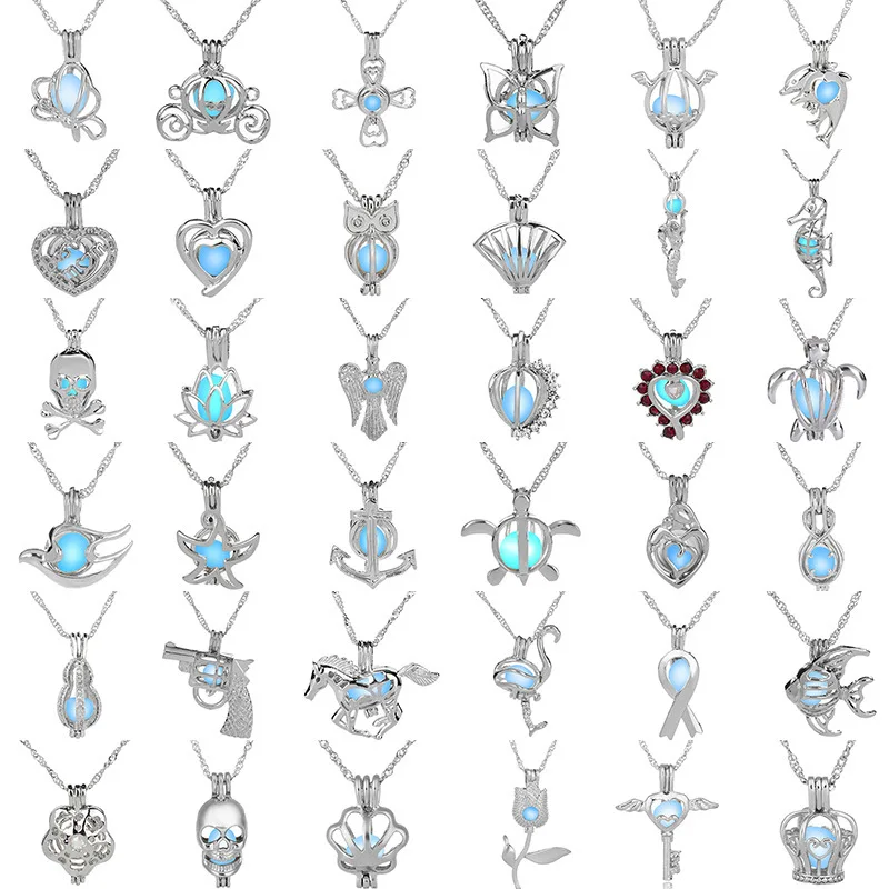 Светящийся в темноте медальон ожерелье для женщин Пистолет Череп сердце Русалка