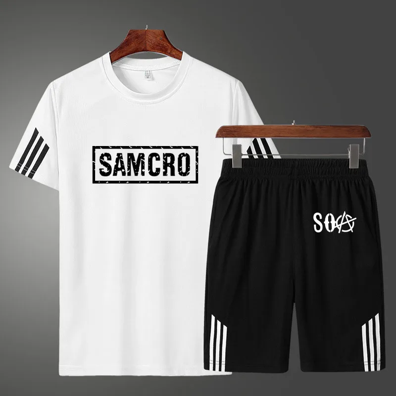 

Футболка мужская хлопковая с принтом анархии, Модный повседневный комплект из двух предметов, футболка с коротким рукавом и шорты, на лето