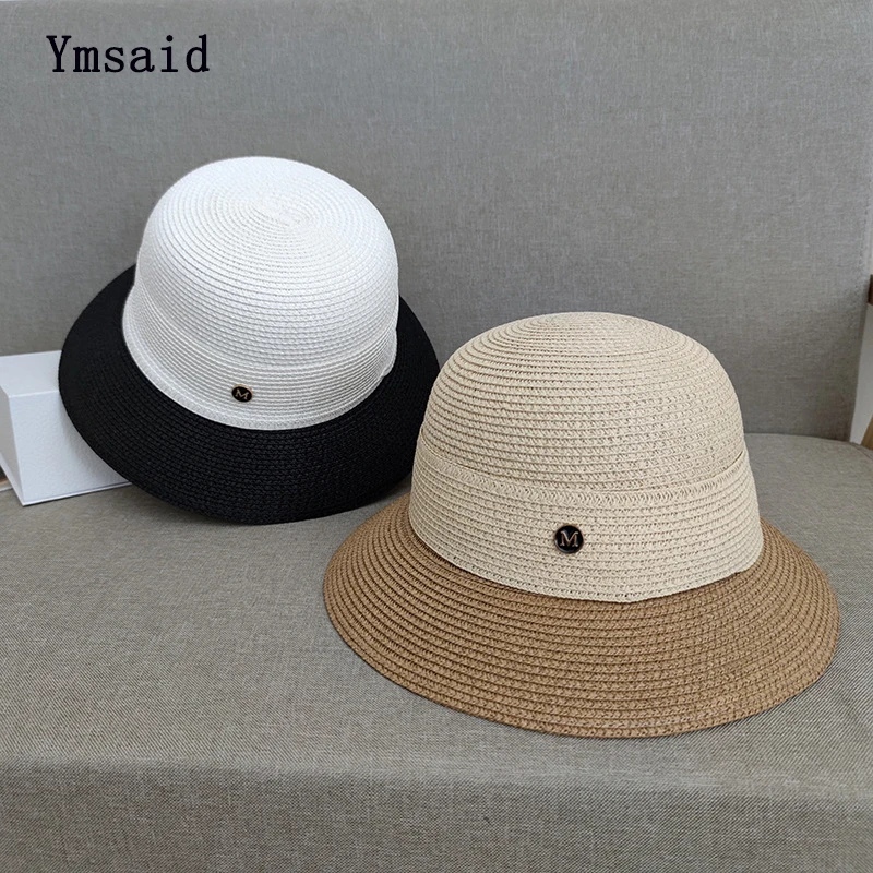 

2021 Summer Straw Hat Fashion England Retro Stitching Beach Fedora Hat Wide Brim Anti-UV Breathable Sun Panama Hats For Women