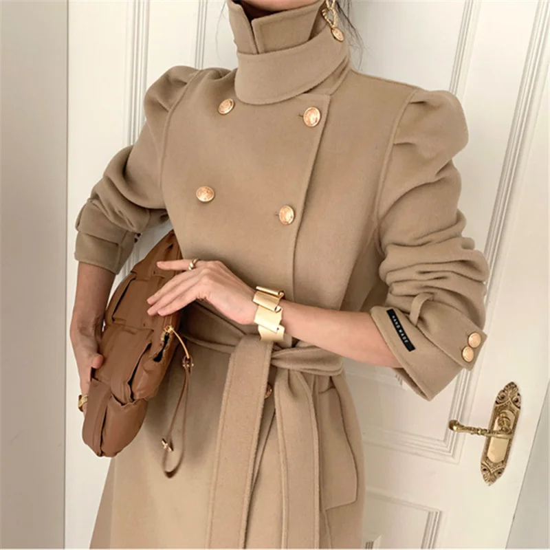 Sungtin корейское повседневное свободное шерстяное пальто с высоким воротником