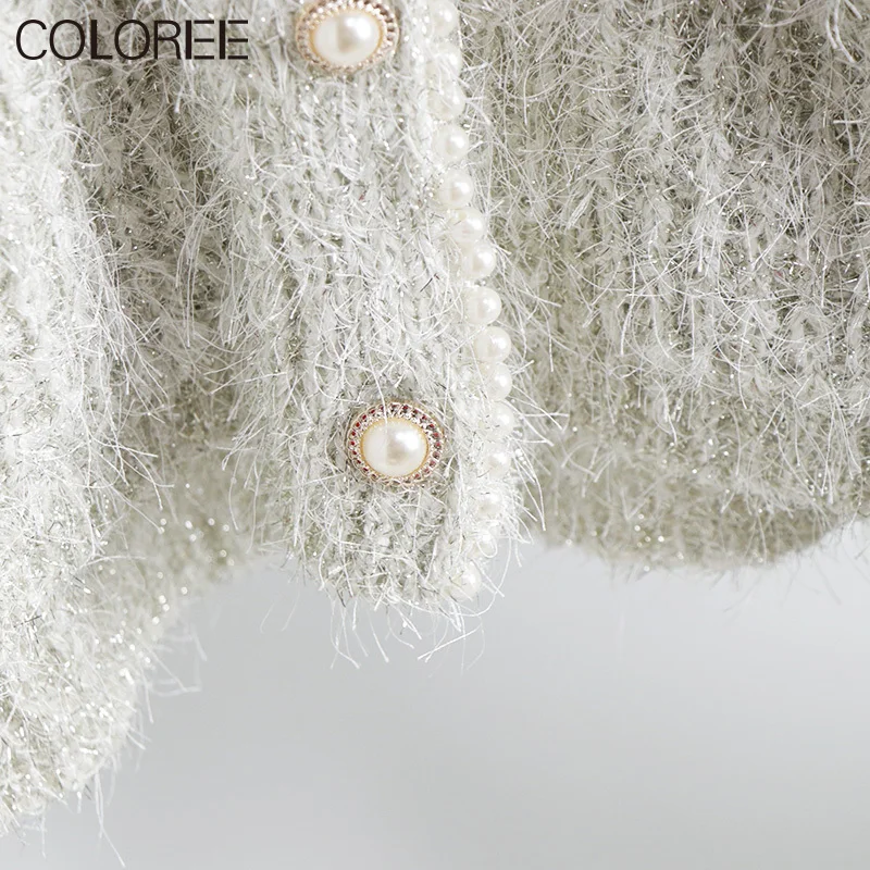 

Silver Cardigan Sweater 2020 New Women's Sweater O-neck Knitted Cardigan Elegant Ladies Tops Outwear Korean Fashion Coat