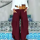 Брюки ZANZEA женские с широкими штанинами, повседневные штаны с эластичным поясом, с карманами, в стиле палаццо, оверсайз, с резьбой, лето 2021
