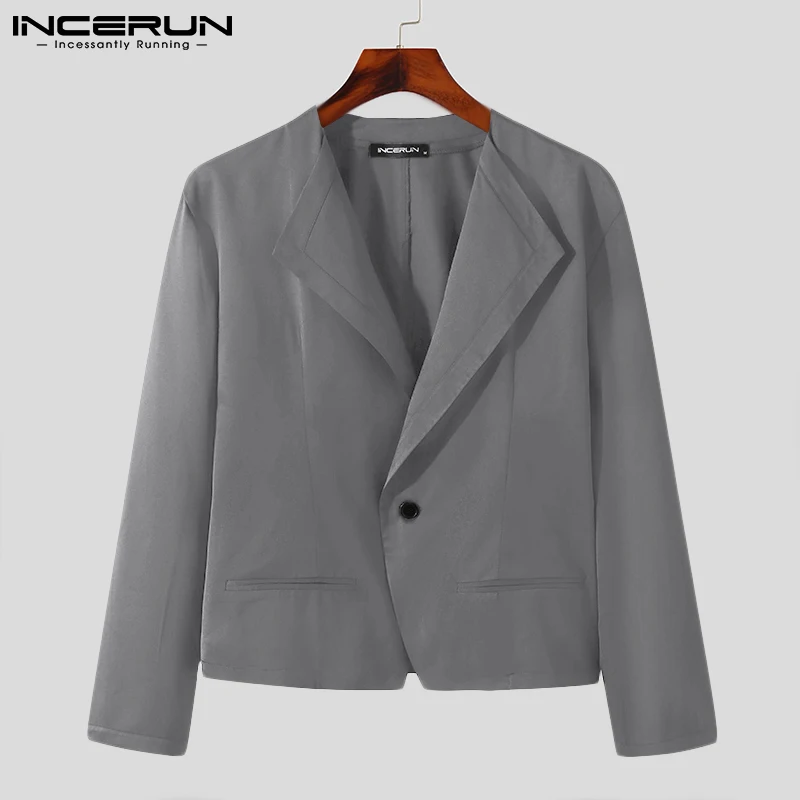 

New Men's Fashionable Casual Handsome Blazer Solid Color Loose Buttons Party Nightclub Male short Suits S-5XL INCERUN Tops 2021