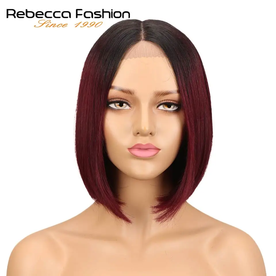 Rebecca bob парики на кружеве для черных женщин перуанские короткие парики из человеческих волос Омбре человеческие волосы парик Средняя часть 1"