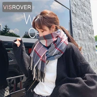 visrover colorful checked winter scarf for women fashion female shawl cashmere handfeeling winter wraps warm autumn hijab gift
