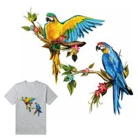 cartoon parrot animal iron on patches for diy heat transfer clothes t shirt thermal stickers decoration printing
