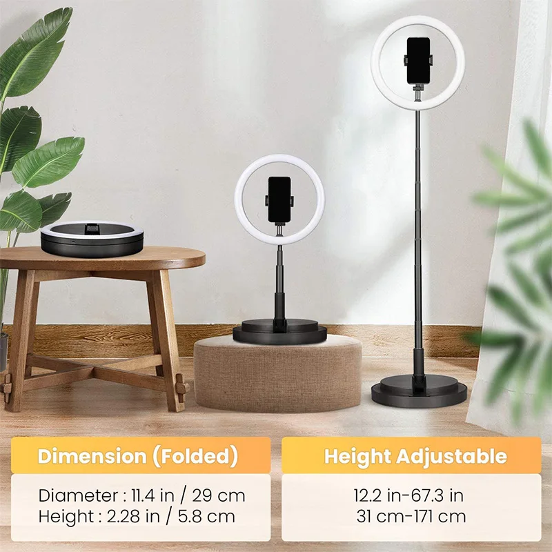 

Selfie Ring Light with Stand Phone Holder Foldable Ring Light Led Light,Live Lighting Adjustable Brightness Black