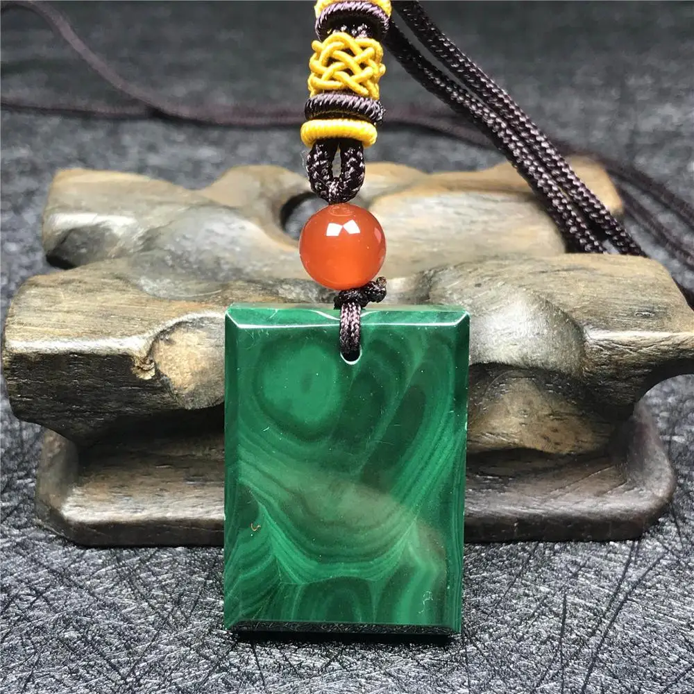 Natural Green Malachite Pendant Necklace Jewelry For Women Man Crystal 31x23x7mm Beads Gemstone Agate Bead Rope Chain AAAAA | Украшения и