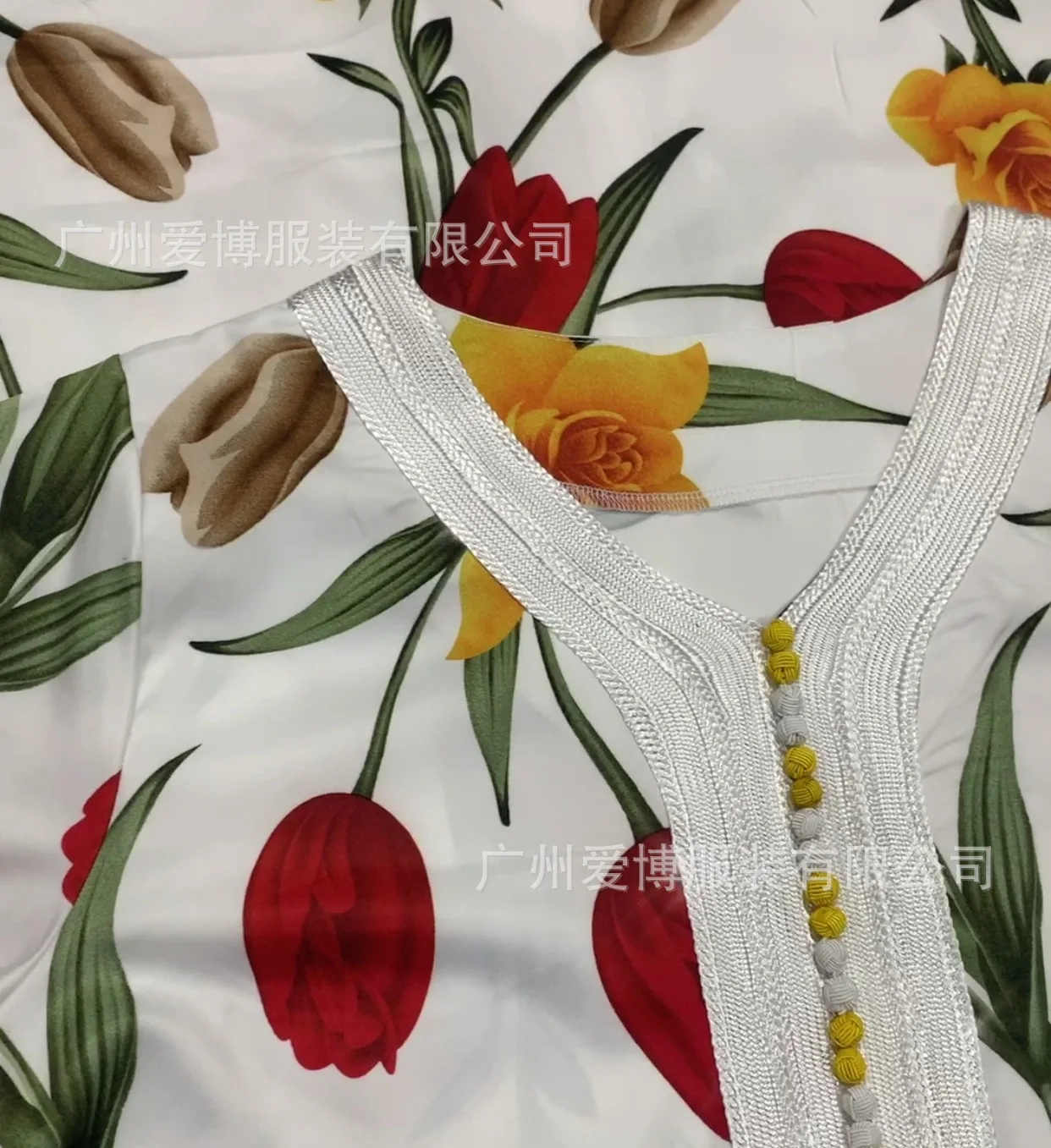 

WEPBEL Women's Elegant Long Sleeve V-neck Loose Stitching Robe Arab Dubai Muslim Casual Floral Print Dress