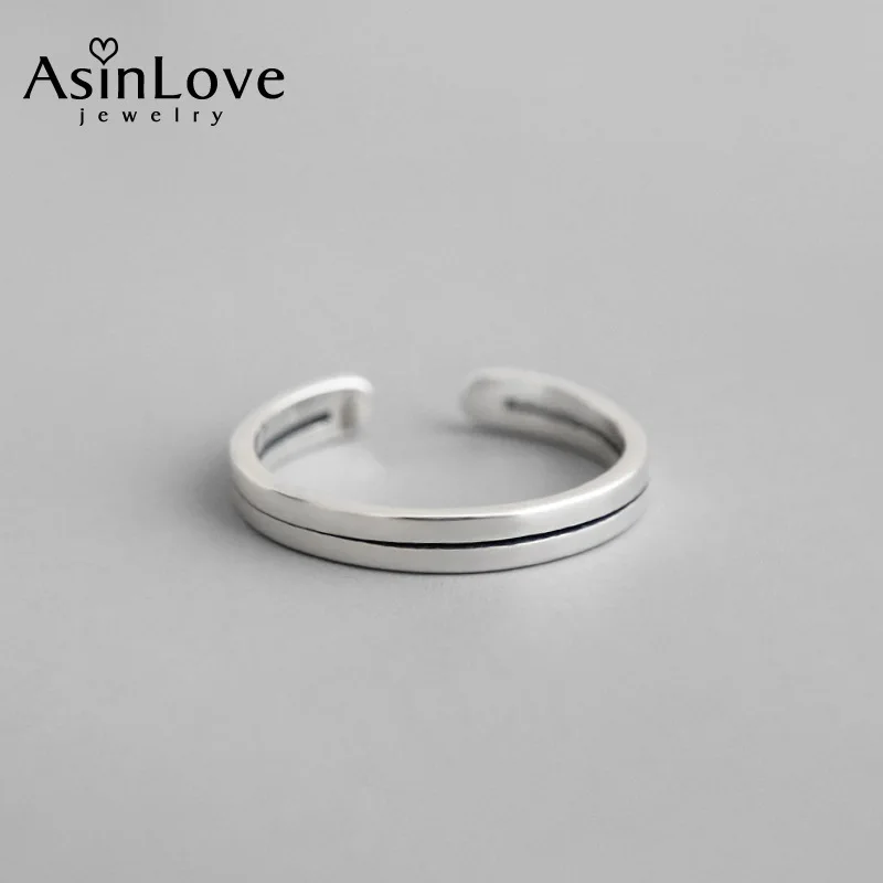 

AsinLove Simple Double Layer Line Ring Real 925 Sterling Silver Creative Handmade Designer Fine Jewelry Rings for Women Gift