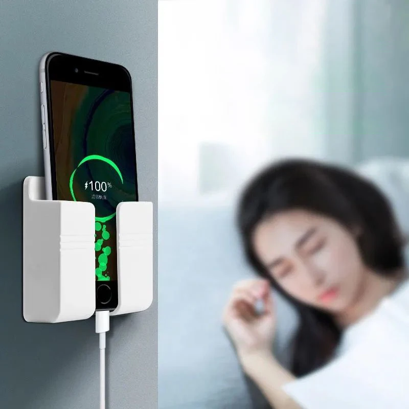 strong adheseive wall mounted charging station storage box charge plug holder universal office phone bracket organizer with hook free global shipping