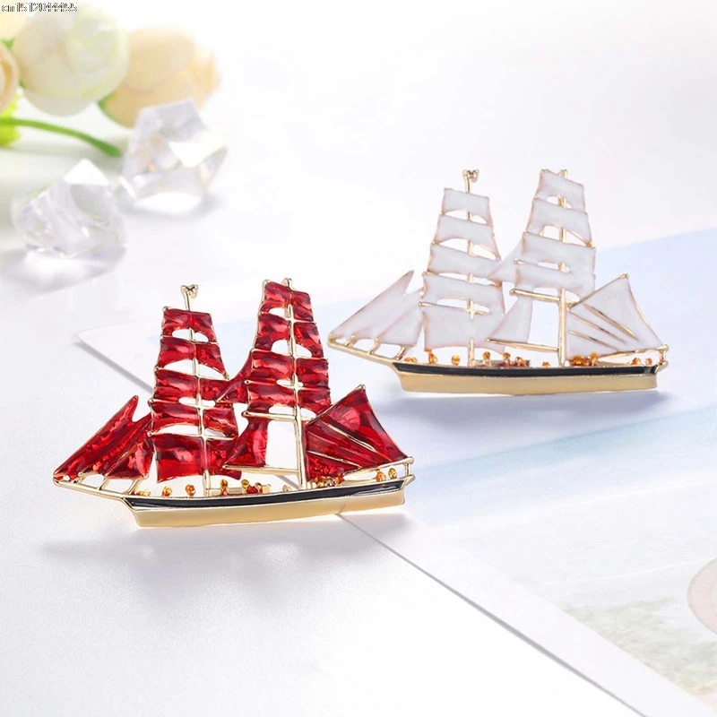 

Men Sailboat Broches Red Email Ship Broches For Women and Men Take Corsage Hats Pins Jewelry Accessories Poison