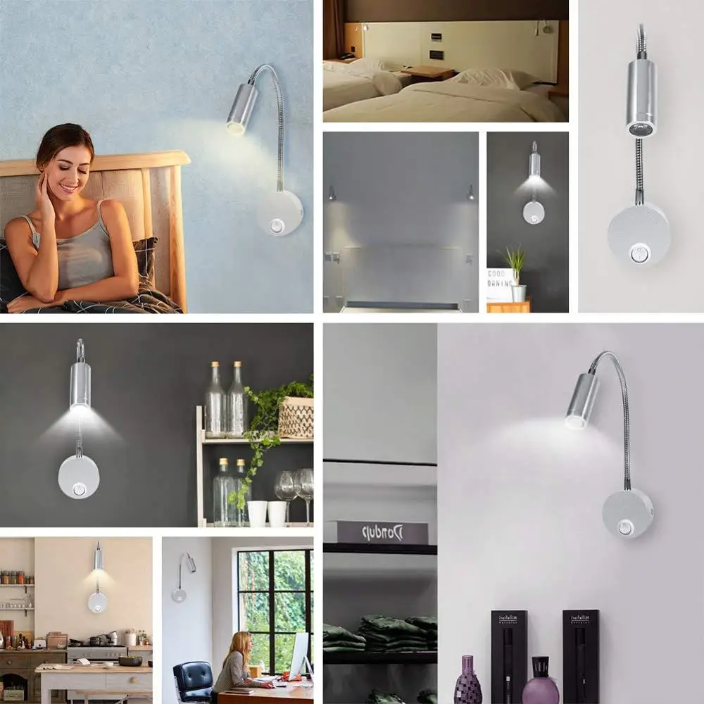 Современная светодиодная настенная лампа с гибким шлангом серебристый