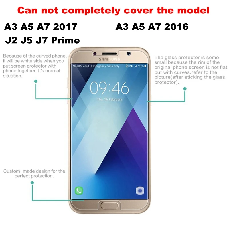 Закаленное стекло 9H для Samsung Galaxy A3 A5 A7 J1 J3 J5 J7 2016 2015 чехол J2 Prime Core II G355H G360 защитная