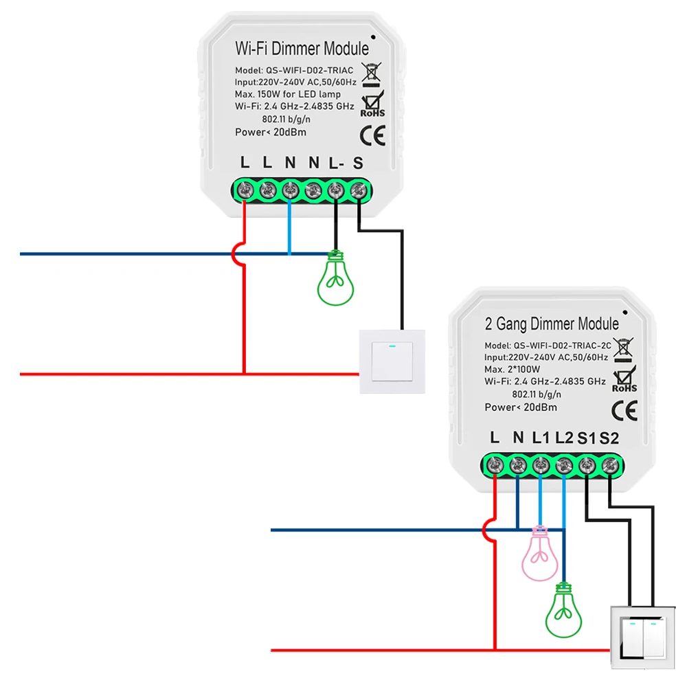 

Smart Wifi Dimmer Switch AC 220V Breaker 1/2 Gang Timer Tuya Smart Life App Remote Control Dimmer,Work with Google Home/Alexa